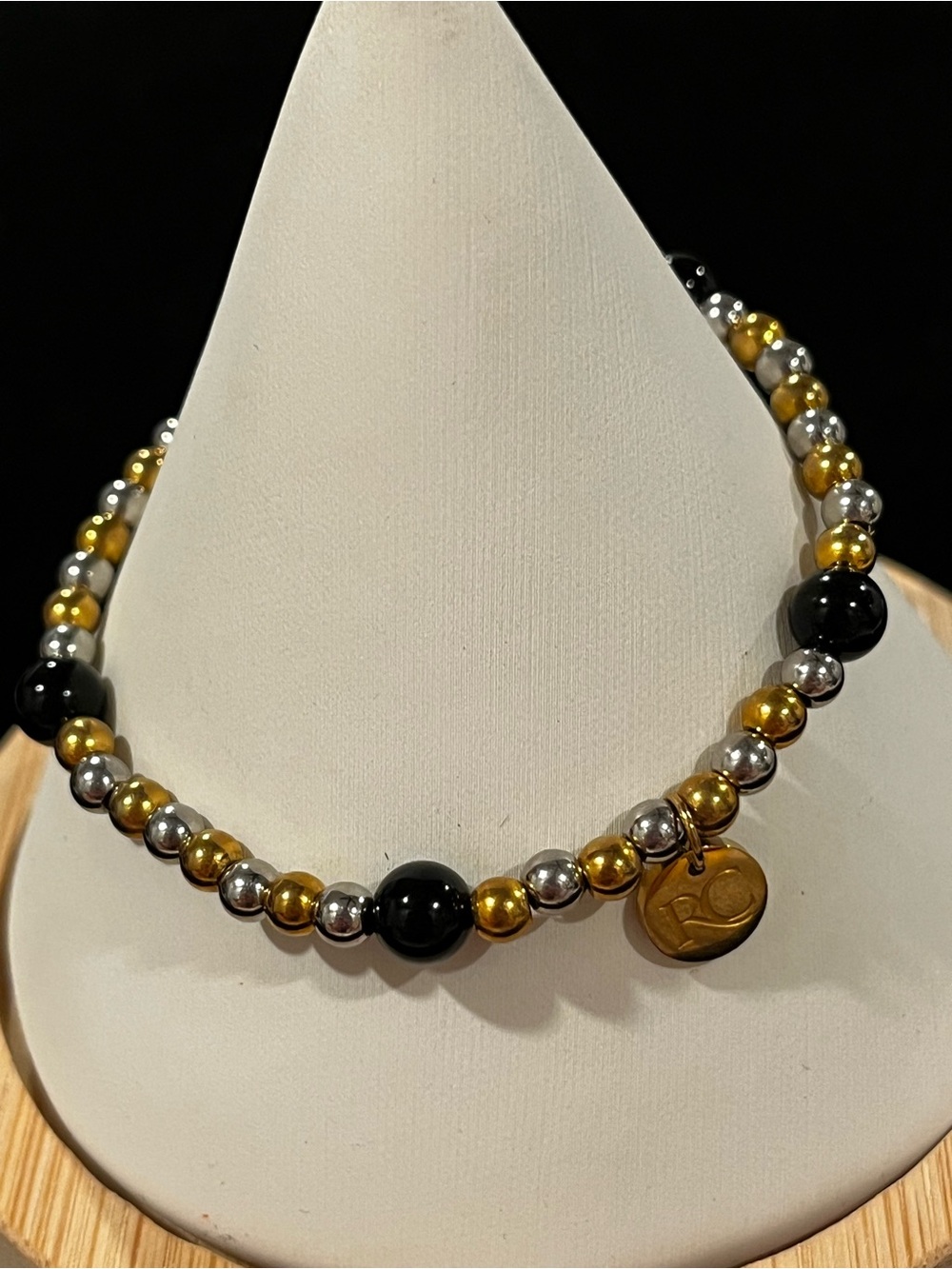 Rustic Cuff Black and Gold Beaded Necklace